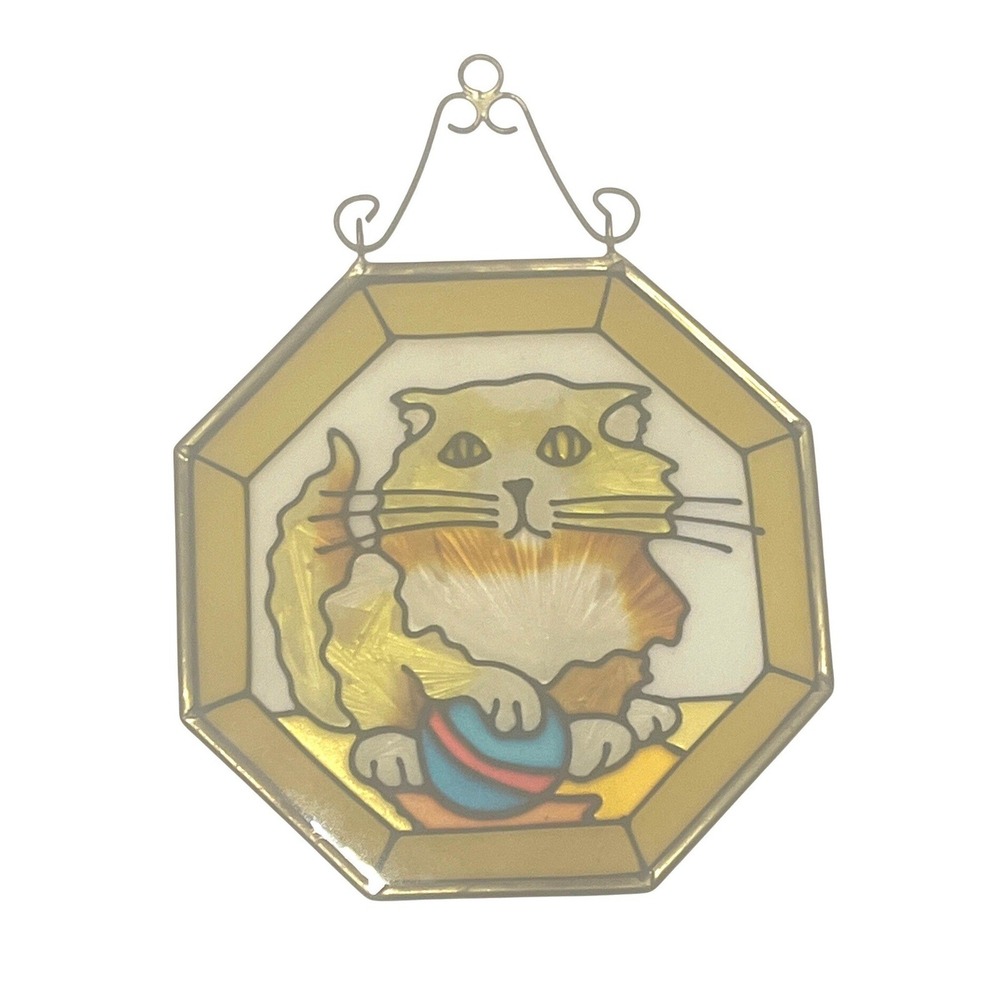 Stained‎ Glass Cat Octagon Sun Catcher Hanging Decor